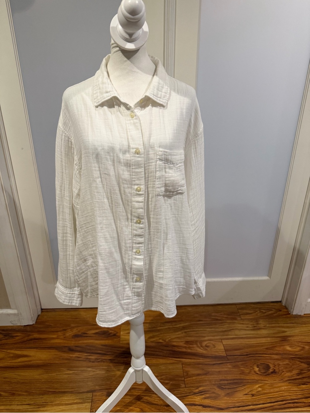 GAP Cream Oversized Gauze Button-Up Shirt